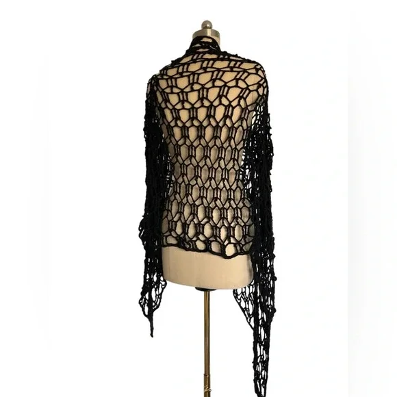 Anthropologie Pure Handknit crochet 100% cotton fishnet cardigan Wrap One Size - Picture 3 of 7